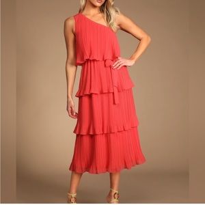 Lulus Tiered Midi Dress Coral XS (more like M)